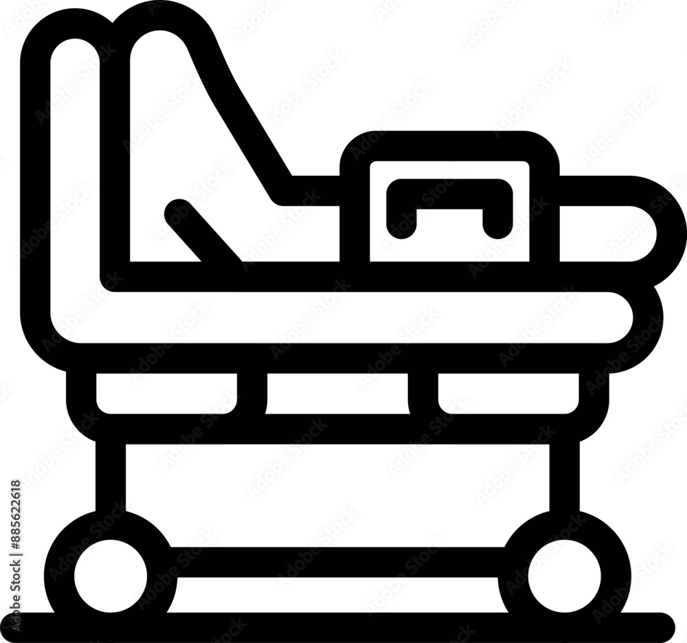 Hospital bed with lifting backrest and wheels, medical furniture for transporting patients Hospital bed with lifting backrest and wheels, medical furniture for transporting patients
