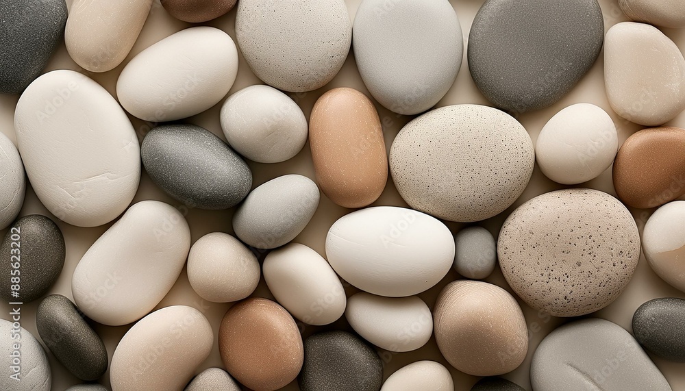 Pebbles Background Close-Up In Neutral Colors Viewed From Above. Pebbles Background Close-Up In Neutral Colors Viewed From Above.