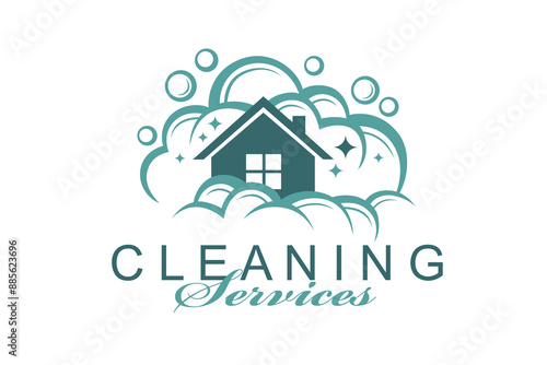 cleaning service design with house and foam isolated on white background