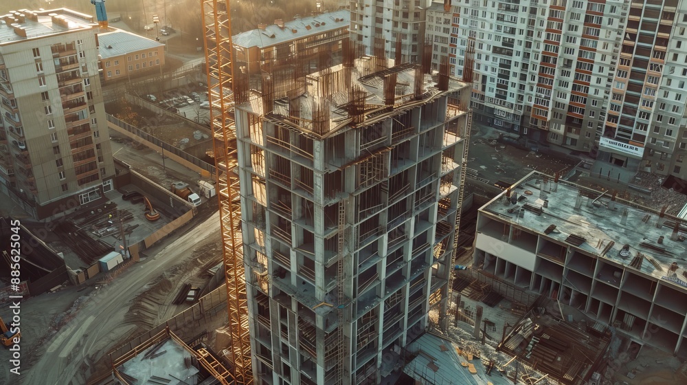 Industrial development building under construction at an active construction site Industrial development building under construction at an active construction site