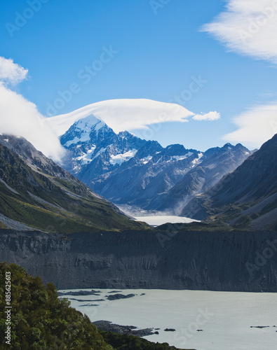 Mount cook lenticular cloud and moraine