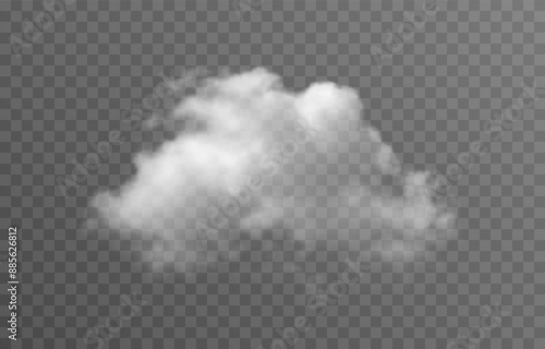 Vector realistic cloud, smoke or fog on isolated transparent background. Cloud png. Cloud, smoke, fog png.
