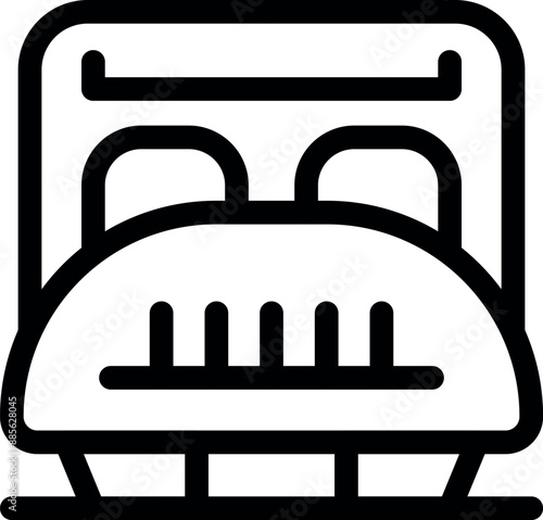 Simple black and white icon of a modern high speed train arriving at the station