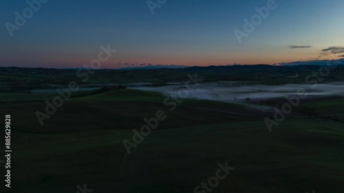 Wallpaper Mural Aerial Hyperlapse video of foggy green hills of Tuscany, Italy early in the morning. Italy. Panoramic shot, 4K Torontodigital.ca