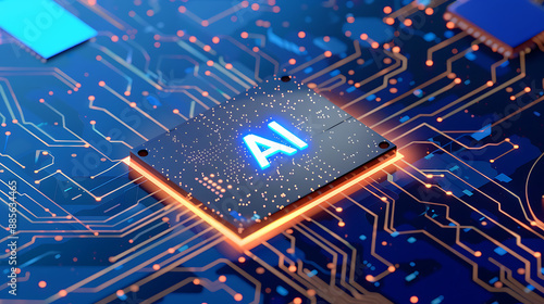 powerful computer processor microchip with the word representing artificial intelligence, AI technology, artificial intelligence, super computer, futuristic technology, network, cyber