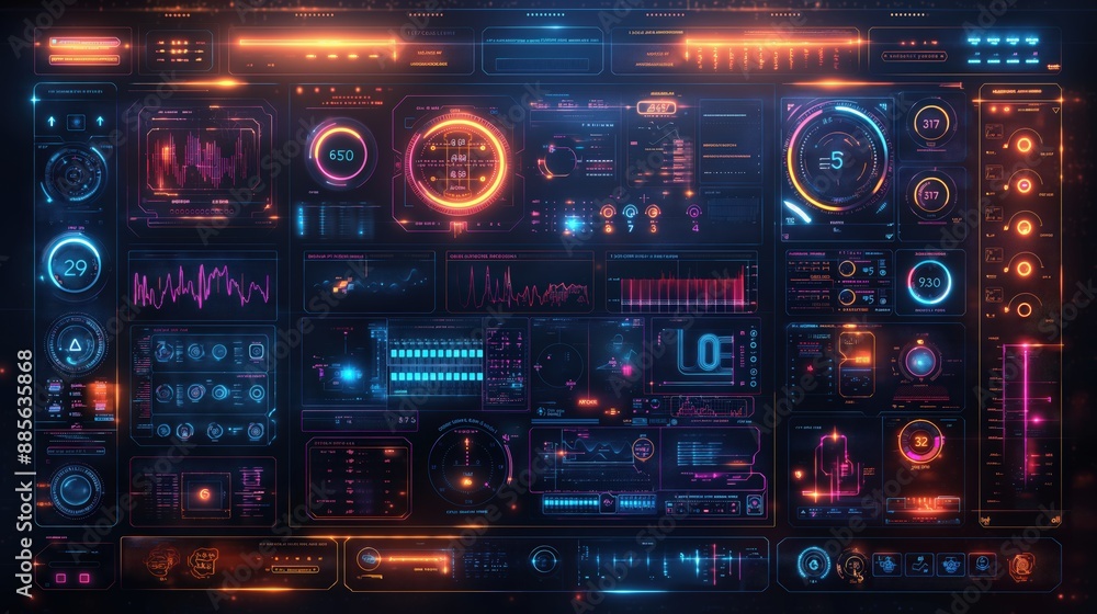 Futuristic Digital Interface with Neon Graphics Futuristic Digital Interface with Neon Graphics