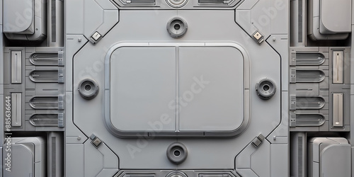 Abstract futuristic background, sci-fi external high-tech metallic panels, Idea for interior wall art technology decor design.