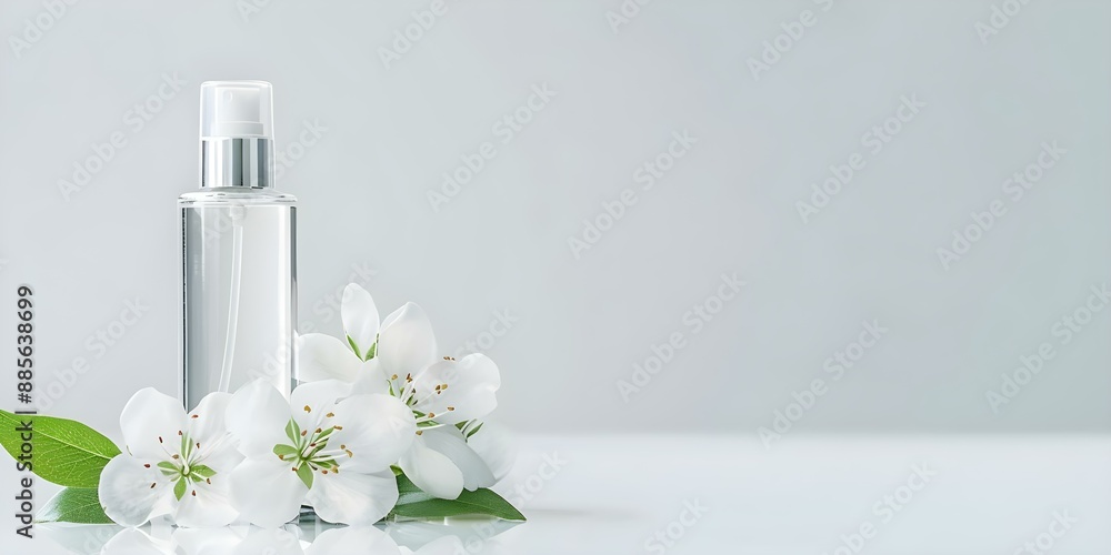 Deodorant spray bottles with white flower in elegant studio lighting setup. Concept Product Photography, Deodorant Bottles, Floral Props, Studio Lighting, Elegant Composition Deodorant spray bottles with white flower in elegant studio lighting setup. Concept Product Photography, Deodorant Bottles, Floral Props, Studio Lighting, Elegant Composition