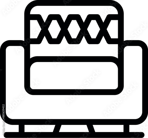 Black outline icon of an armchair standing on the floor, representing furniture for a living room