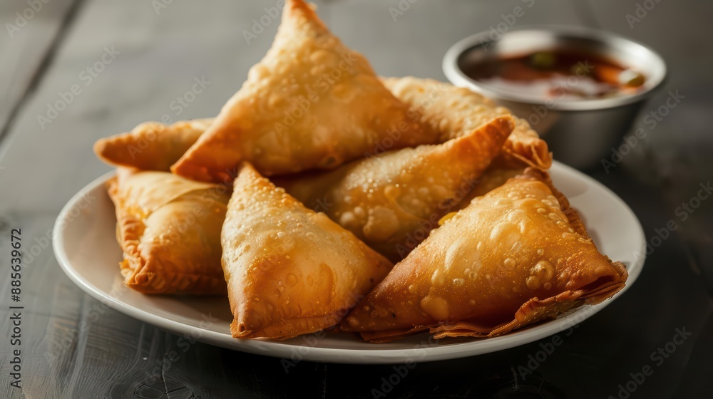 Samosas are crispy, triangular pastries filled with spiced potatoes, peas, and sometimes meat Samosas are crispy, triangular pastries filled with spiced potatoes, peas, and sometimes meat