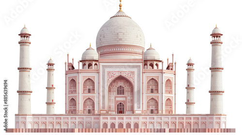 A realistic illustration of the Taj Mahal, intricate details highlighted, isolated on a transparent background