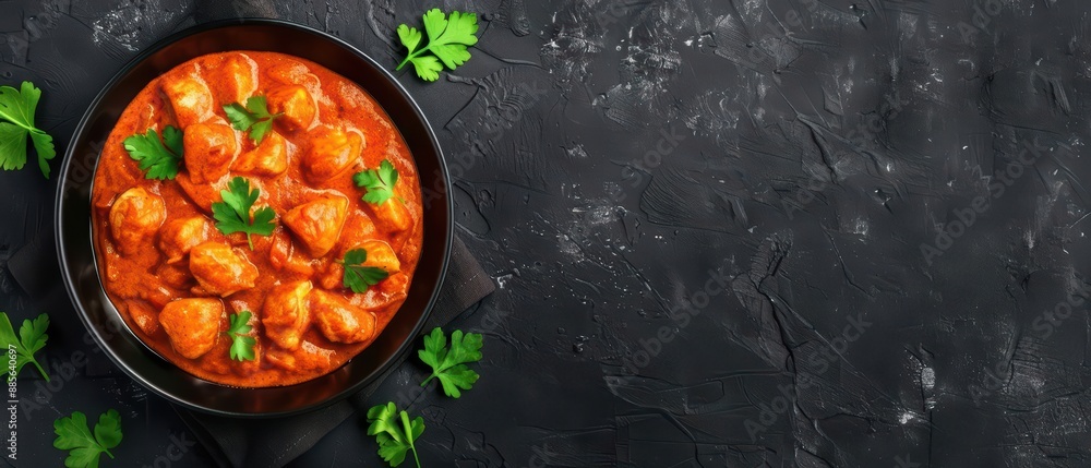 Tikka masala is a popular Indian dish with chicken pieces cooked in a creamy, spiced tomato sauce Tikka masala is a popular Indian dish with chicken pieces cooked in a creamy, spiced tomato sauce