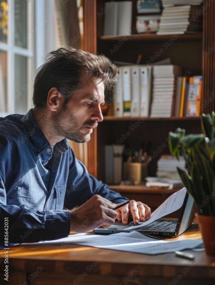 A person sitting at a desk with a laptop open, possibly working or browsing A person sitting at a desk with a laptop open, possibly working or browsing