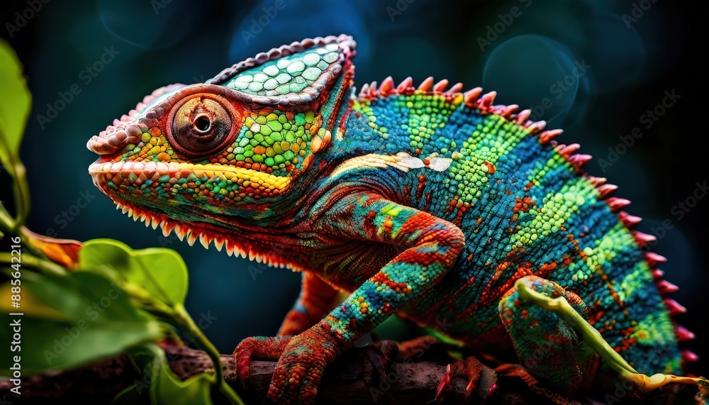 Colorful Lizard on a Leafy Branch. Colorful Lizard on a Leafy Branch.