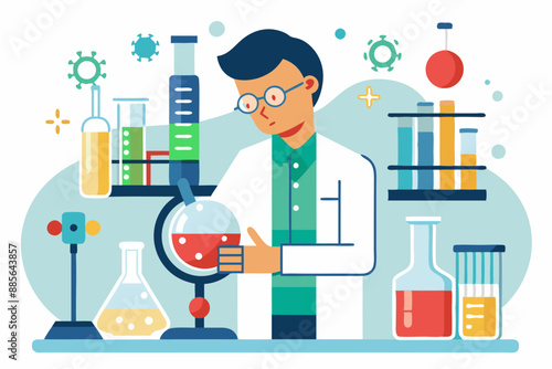 Doctors Research Medicine, Medicine research concept, doctors study medicine, Flat vector illustration. Medical laboratories make pharmaceutical test by chemistry science.