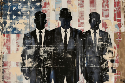 Men in Black - Agents in front of American flag.