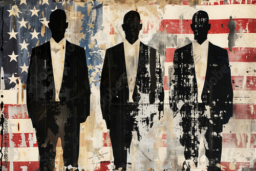 US Intelligence - 3 agent silhouettes in front of US flag