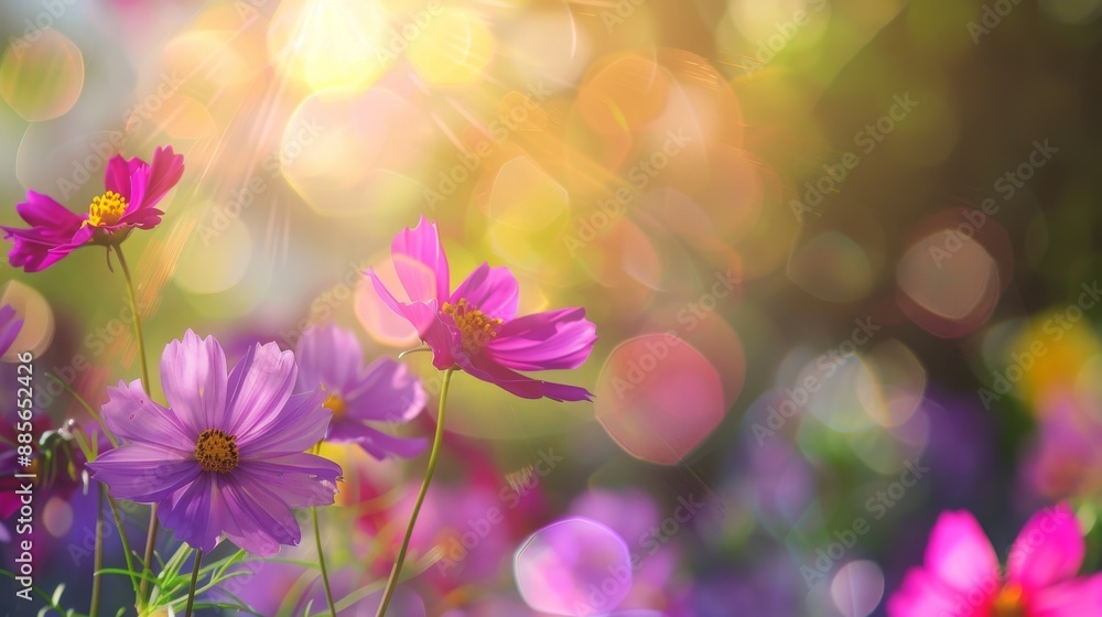 Flower field in sunlight, spring or summer garden background in closeup macro view or flowers meadow field in morning light Flower field in sunlight, spring or summer garden background in closeup macro view or flowers meadow field in morning light