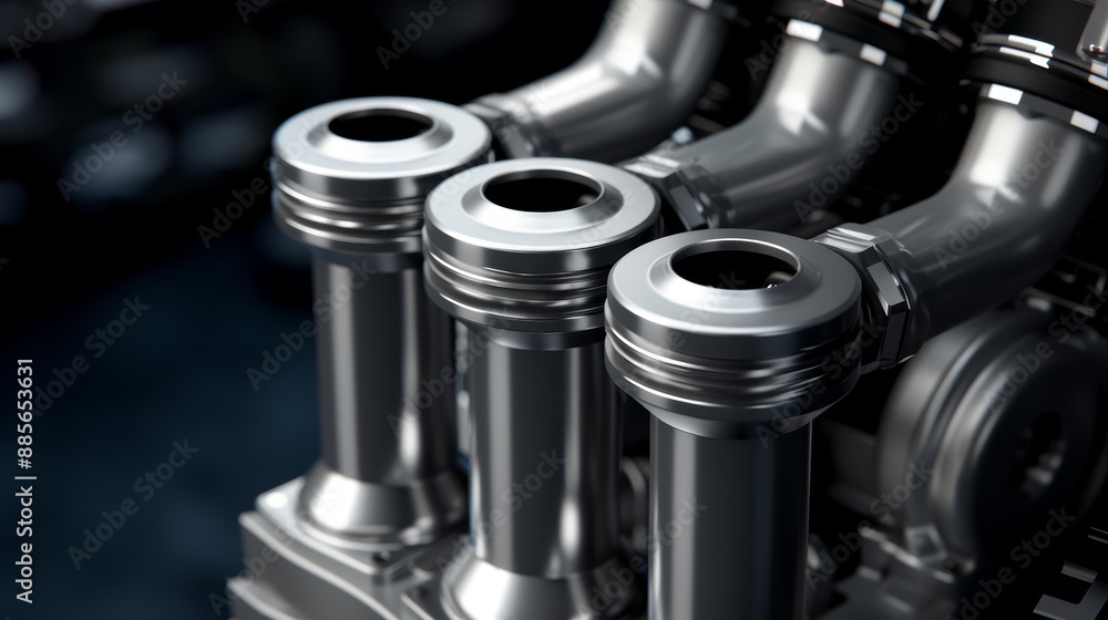 High-res close-up of engine cylinder pistons High-res close-up of engine cylinder pistons