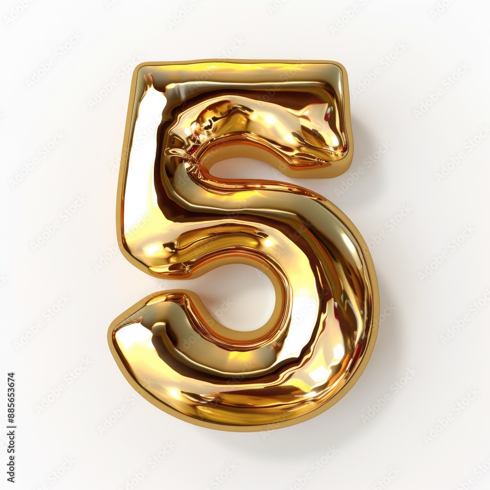 Gold Number 5. Shiny Metallic Digit in Yellow Gold Design Gold Number 5. Shiny Metallic Digit in Yellow Gold Design