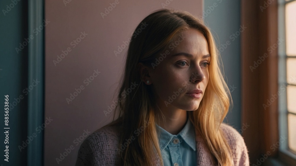 Portrait of a girl looking thoughtfully out the window Portrait of a girl looking thoughtfully out the window