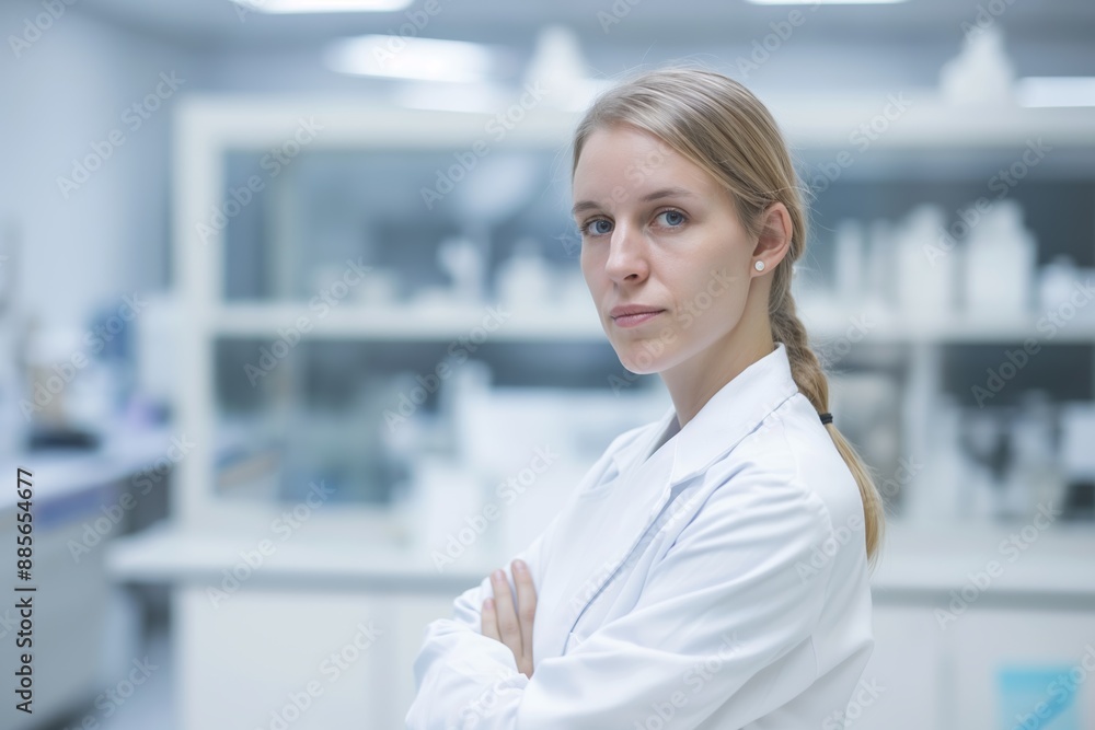 Female Engineer Working in a Biotechnology Lab with Genetic Research Background Female Engineer Working in a Biotechnology Lab with Genetic Research Background