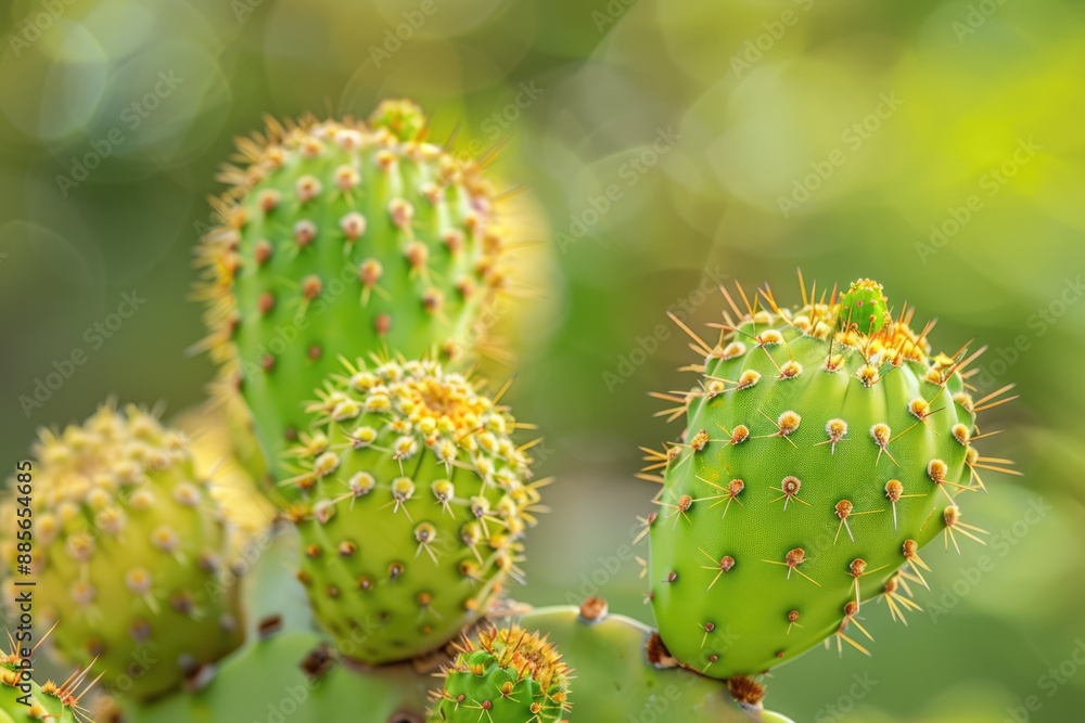 Pear Prickly Cactus. Closeup Illustration of Desert Flora and Nature with Macro View Pear Prickly Cactus. Closeup Illustration of Desert Flora and Nature with Macro View
