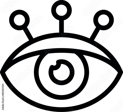 Line art icon of an eye with three connections on top, representing neural impulses