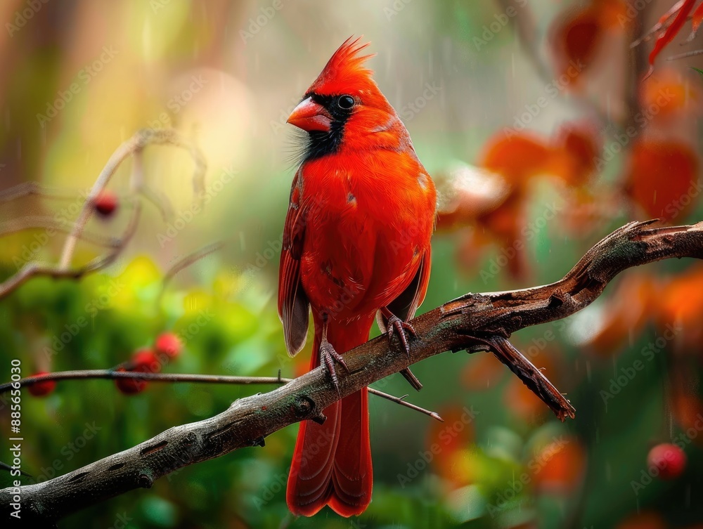 Cardinal On Branch. Stunning Wildlife Photography of Red Male Cardinal Perched on Tree Branch Cardinal On Branch. Stunning Wildlife Photography of Red Male Cardinal Perched on Tree Branch