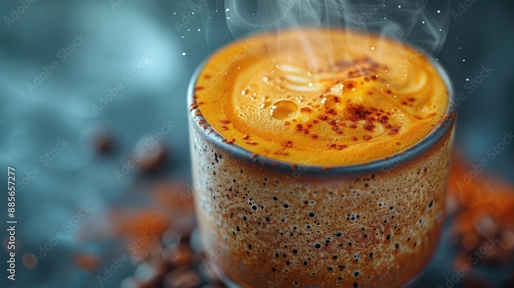 Steaming Cup of Espresso with Latte Art - Ultra-Realistic Close-Up Steaming Cup of Espresso with Latte Art - Ultra-Realistic Close-Up