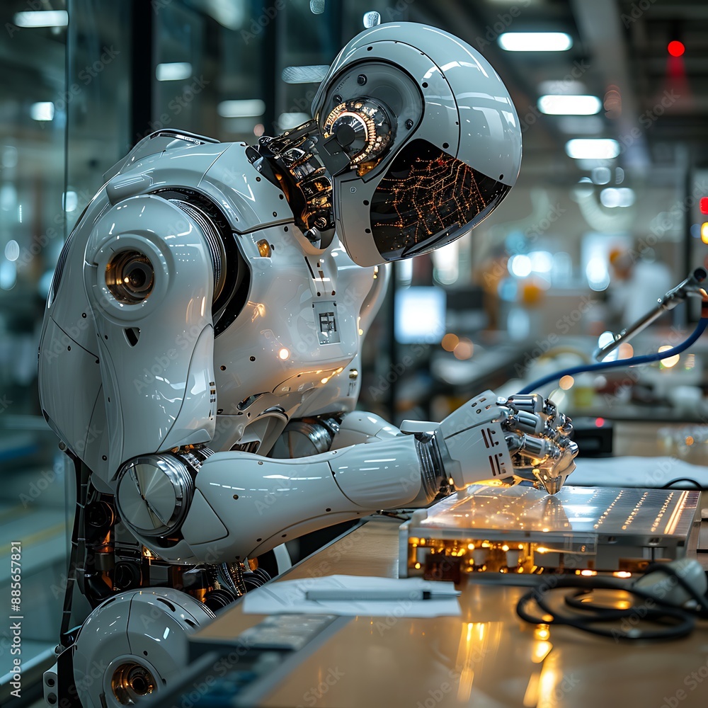 Fototapeta premium Robot processor performing complex calculations in a lab