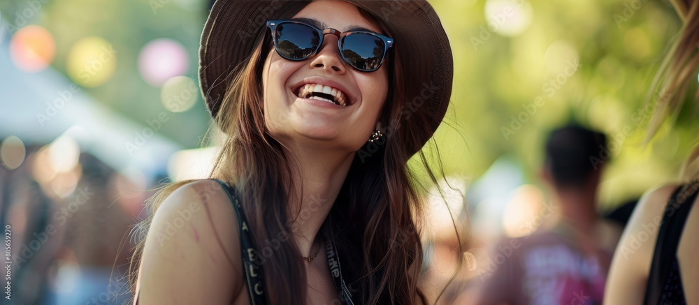 young woman or girl smiling at summer festival young woman or girl smiling at summer festival