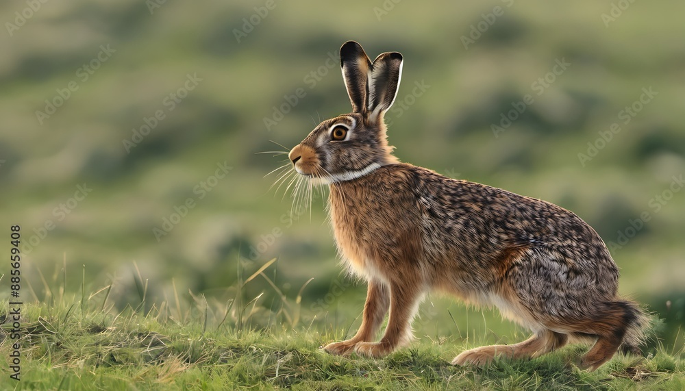 Fototapeta premium A view of a Brown Hare in the grass