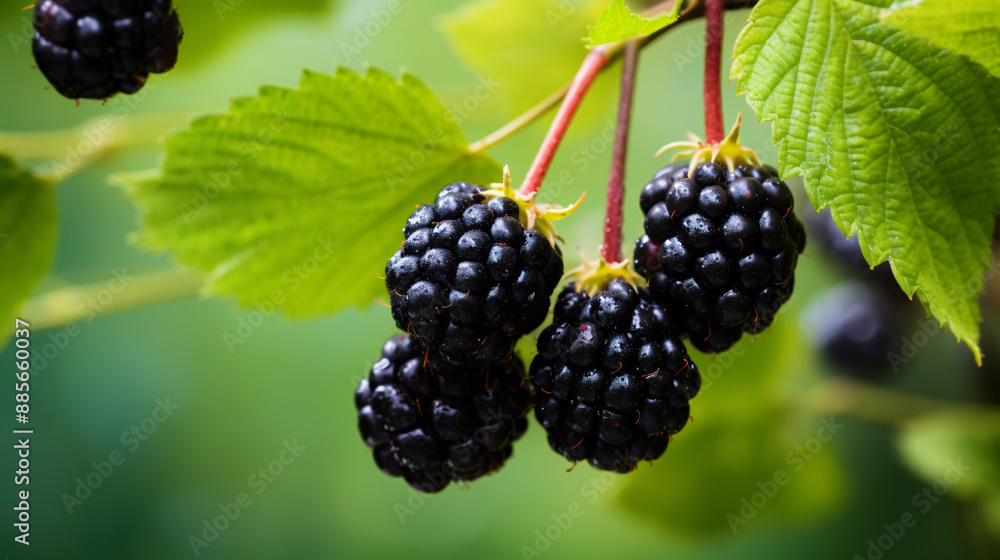 Blackberry fruit growing on branch Blackberry fruit growing on branch
