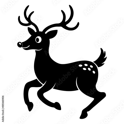 Joy Reindeer run white background silhouette vector art illustration