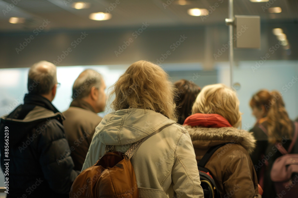 Fototapeta premium People Waiting in Line at an Indoor Location