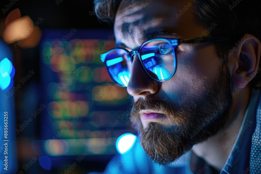 Network Analyst. Young Businessman Programmer Focused on Working with Data Network Analyst. Young Businessman Programmer Focused on Working with Data