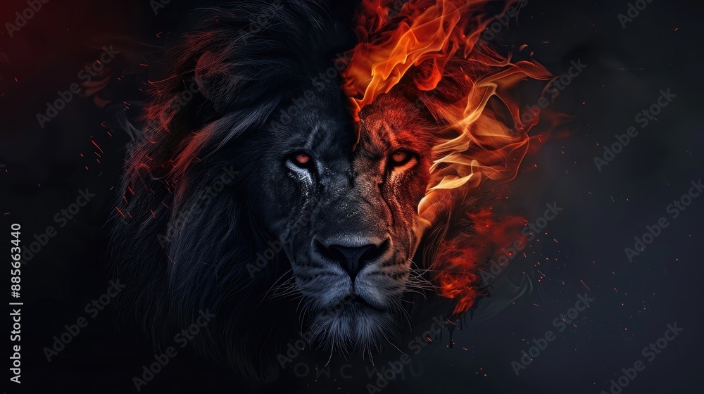 Fiery Lion with Half-Black Mane Fiery Lion with Half-Black Mane