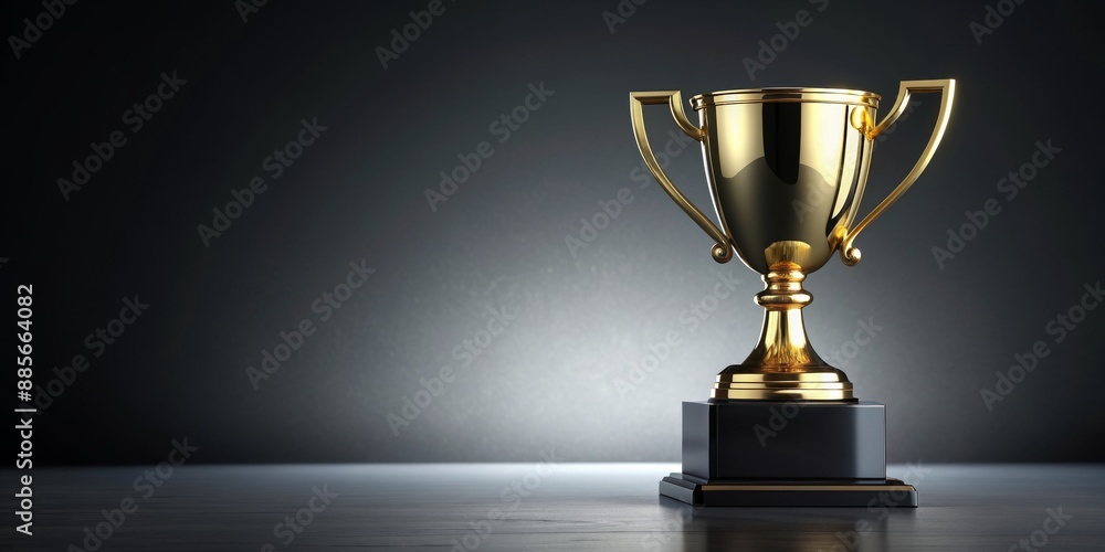 Golden Trophy on Black Background, 3D Rendering, Trophy, Award, Victory, Success Golden Trophy on Black Background, 3D Rendering, Trophy, Award, Victory, Success