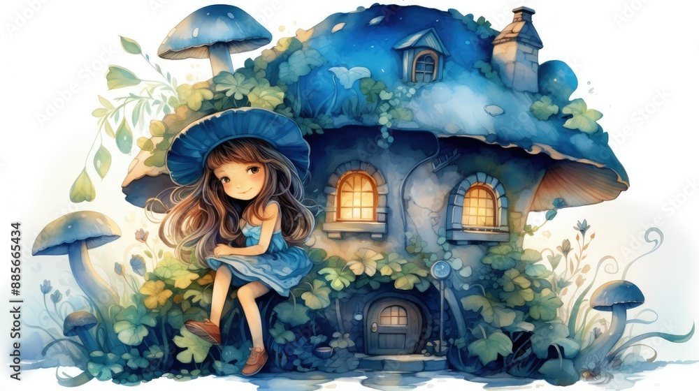 Fototapeta premium A cute blue mushroom house