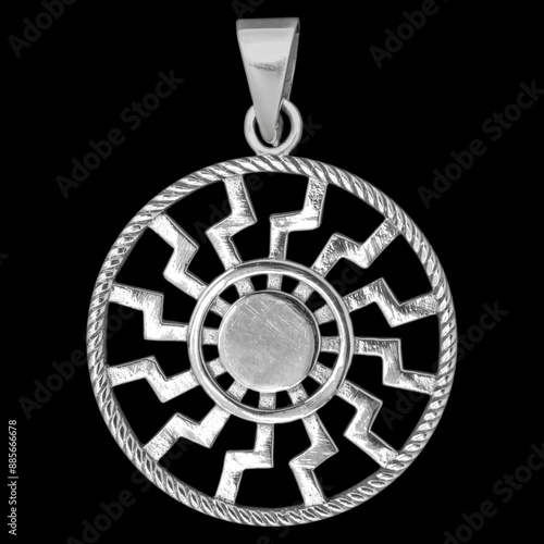 Silver black sun pendant. 925 silver. Viking style. The Nordic tradition of Asatru. Accessories for rockers, metalheads, punks, goths. photo