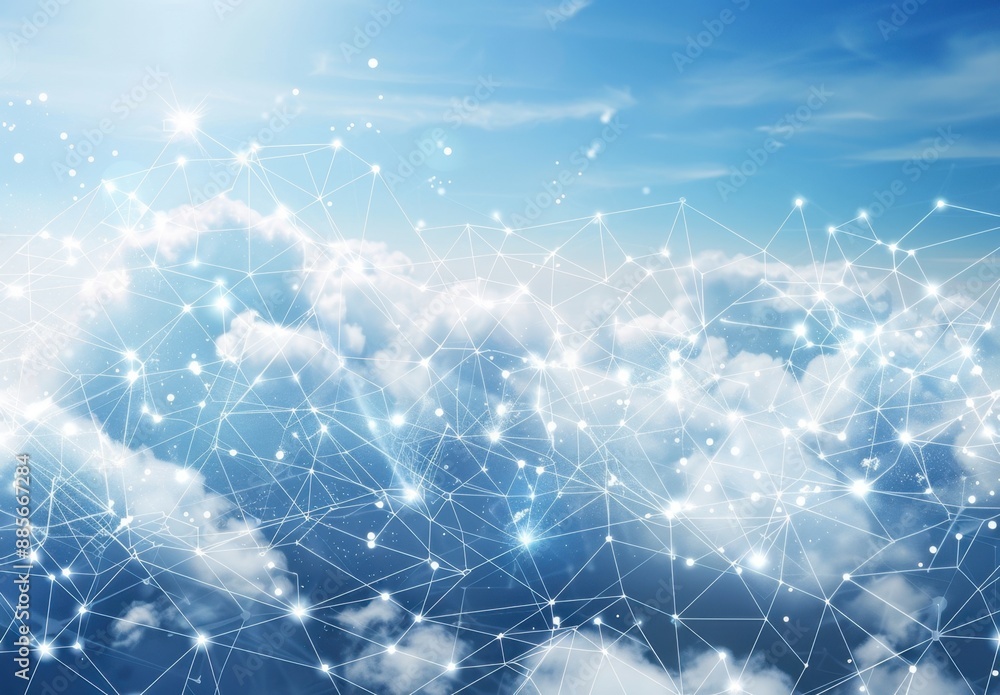 Abstract technology background with digital network and global connection, white on blue sky color Generative AI Abstract technology background with digital network and global connection, white on blue sky color Generative AI