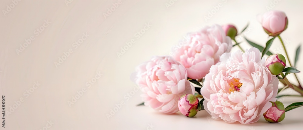 Elegant bouquet of fresh pink peonies on a soft beige background, beautifully captured in natural light. Perfect for floral and romantic themes. Elegant bouquet of fresh pink peonies on a soft beige background, beautifully captured in natural light. Perfect for floral and romantic themes.