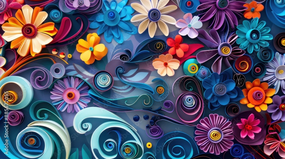 Colorful Paper Flowers in a Swirling Composition Colorful Paper Flowers in a Swirling Composition