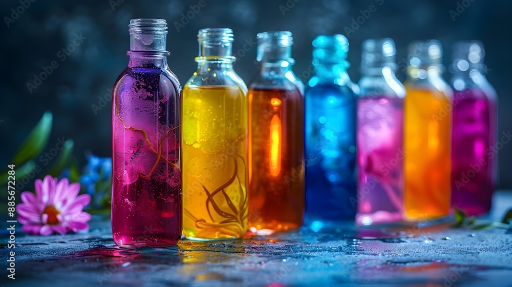 Vibrant Bottles of Vegetable Extract Liquids in Holistic Health and Wellness Display Vibrant Bottles of Vegetable Extract Liquids in Holistic Health and Wellness Display