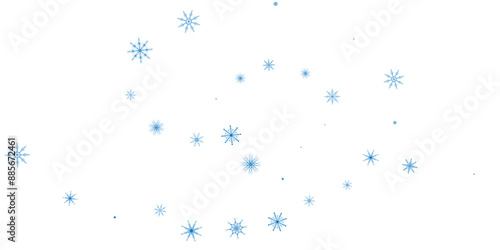 Snowflakes. Snow, snowfall. Falling scattered blue snowflakes on a white background.
