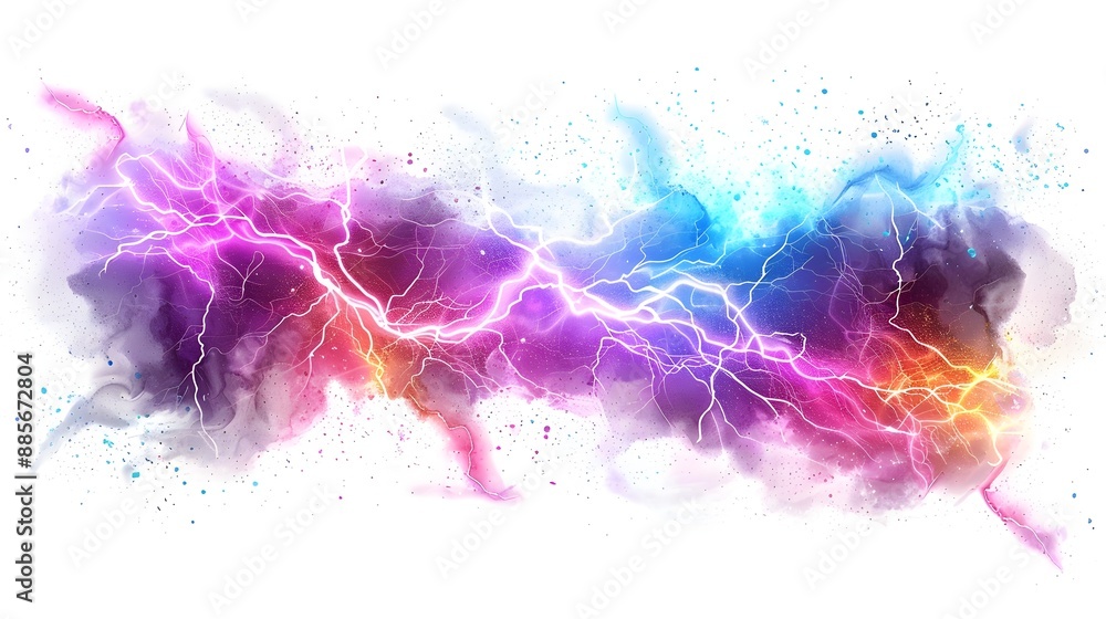 Fototapeta premium Vibrant Abstract Lightning Bolts with Electric Colors for Shirt Design on White Background