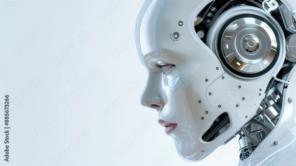 Robotic copy space background, advanced AI robot with plain backdrop for copy Robotic copy space background, advanced AI robot with plain backdrop for copy