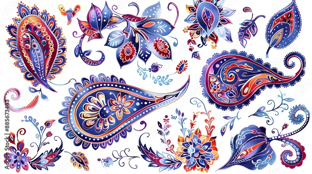 Naklejka premium Vibrant Bohemian Paisley Patterns for Textile and Sticker Design