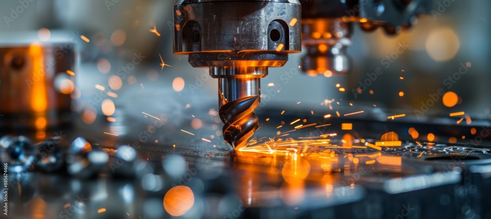 High Precision Ceramic Cutting Tool in Use with Sparks on High-Temperature Alloy - Industrial Scene High Precision Ceramic Cutting Tool in Use with Sparks on High-Temperature Alloy - Industrial Scene